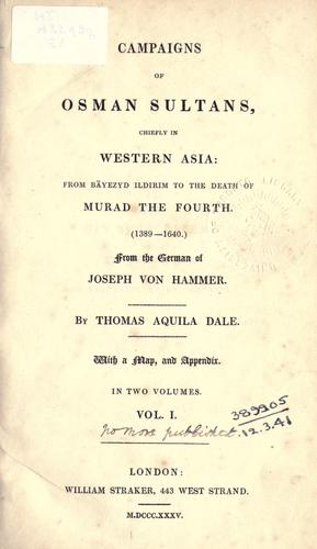 Cover for Campaigns of Osman sultans, chiefly in Western Asia
