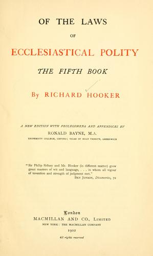 Cover for Of the laws of Ecclesiastical polity, the fifth book