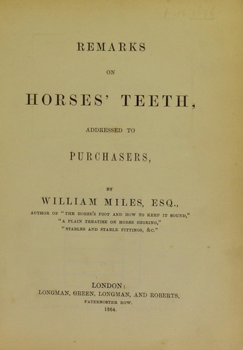Cover for Remarks on horses' teeth