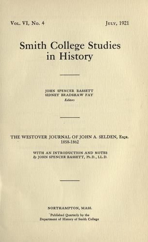 Cover for The Westover journal of John A. Selden, esqr., 1858-1862