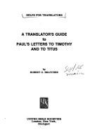 Cover for A translator's guide to Paul's letters toTimothy and to Titus