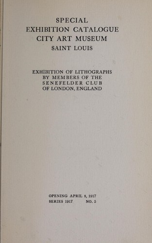 Cover for Exhibition of lithographs by members of the Senefelder club of London, England