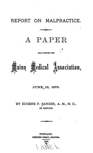 Cover for Report on malpractice: A Paper Read Before the Maine Medical Association, June 12, 1878