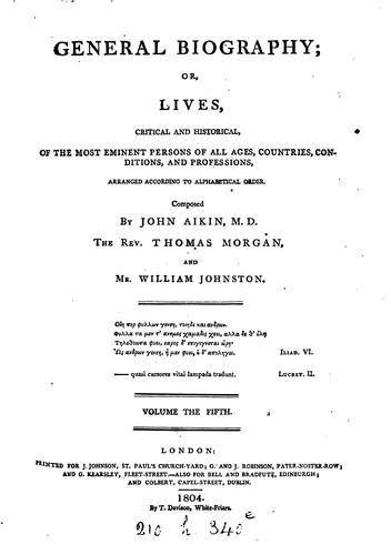 Cover for General biography; or, Lives, critical and historical, of the most eminent persons of all ages ...