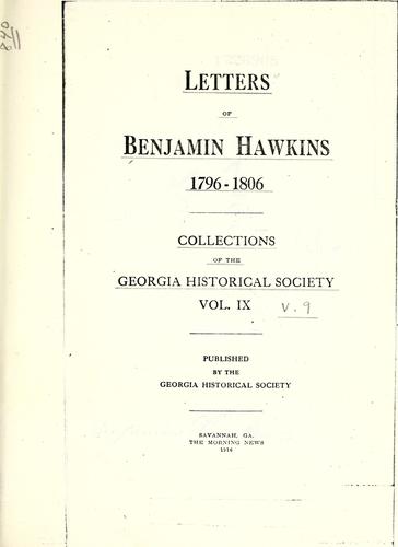 Cover for Letters of Benjamin Hawkins, 1796-1806.