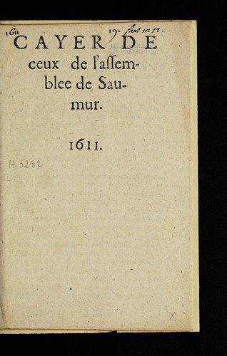 Cover for Cayer de ceux de l'assemble e de Saumur