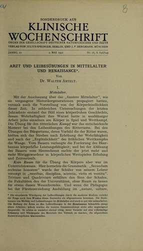 Cover for Arzt und Leibesübungen in Mittelalter und Renaissance