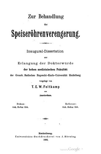 Cover for Zur Behandlung der Speiseröhrenverengerung