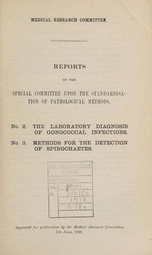 Cover for Reports of the special Committee upon the Standardisation of Pathological Methods