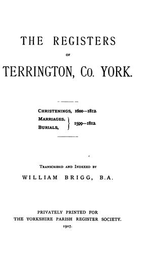 Cover for The Registers of Terrington, Co. York: Christenings, 1600-1812. Marriages, Burials, 1599-1812