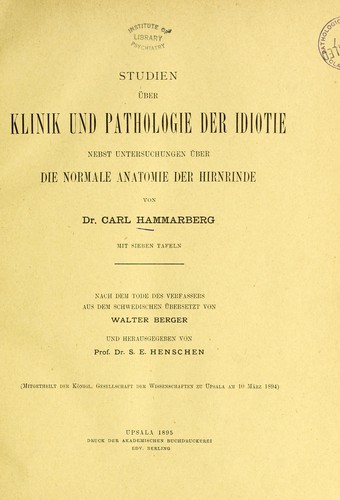 Cover for Studien über Klinik und Pathologie der Idiotie