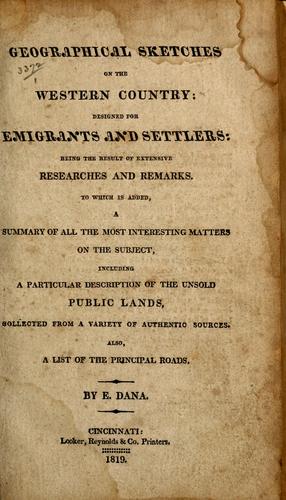 Cover for Geographical sketches on the western country