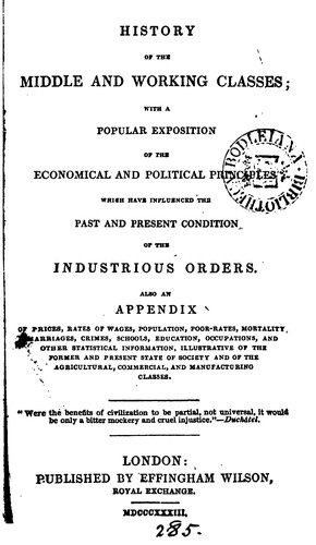 Cover for History of the middle and working classes