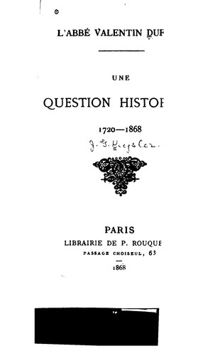 Cover for Une question historique, 1720-1868