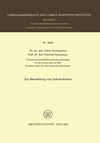 Cover for Zur Beurteilung von Subventionen.
