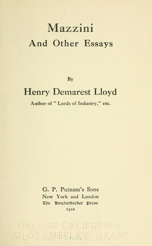 Cover for Mazzini, and other essays