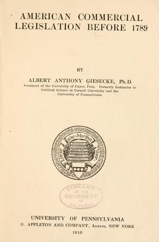 Cover for American commercial legislation before 1789