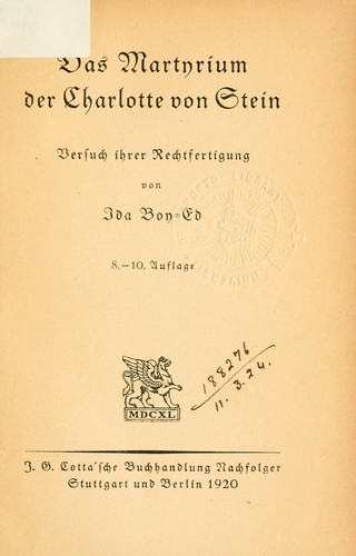 Cover for Das Martyrium der Charlotte von Stein