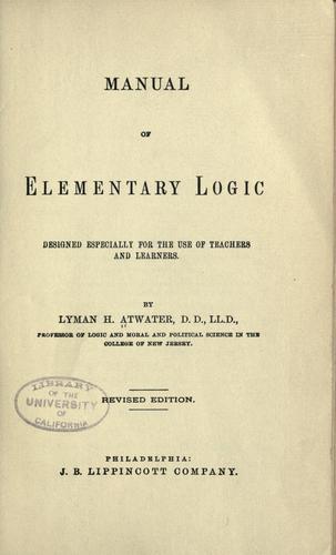 Cover for Manual of elementary logic ...