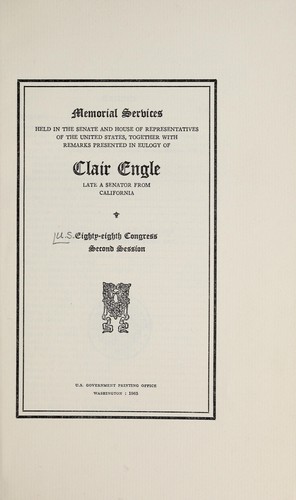 Cover for Memorial services held in the Senate and House of Representatives of the United States