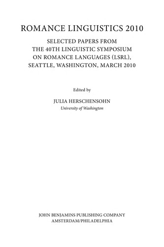 Cover for Romance linguistics 2010