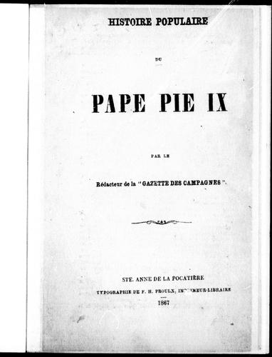 Cover for Histoire populaire du Pape Pie IX