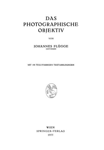 Cover for Das Photographische Objektiv