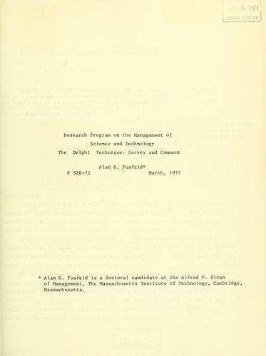 Cover for Research program on the management of science and technology