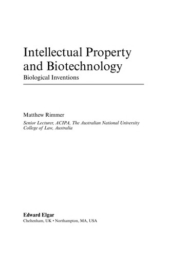 Cover for Intellectual property and biotechnology