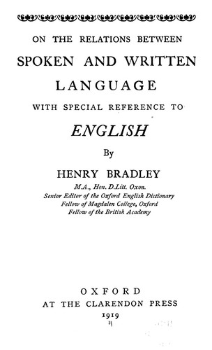 Cover for On the relations between spoken and written language with special reference to English