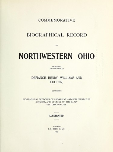 Cover for Commemorative biographical record of northwestern Ohio