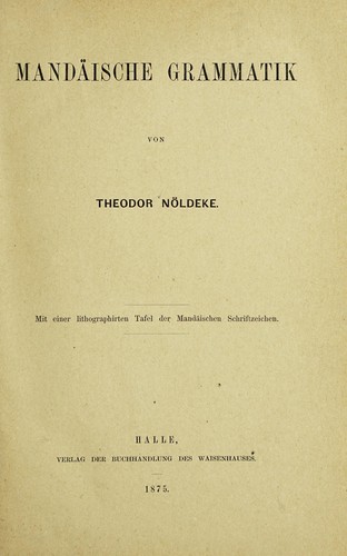 Cover for Mandäische grammatik