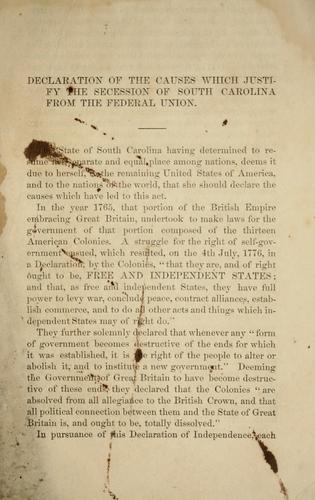 Cover for Declaration of the causes which justify the secession of South Carlina from the Federal Union