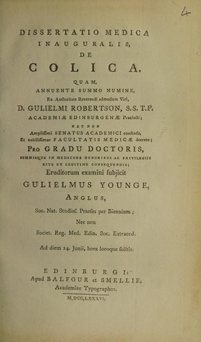Cover for Dissertatio medica inauguralis, de colica ...