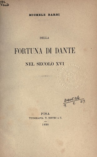 Cover for Della fortuna di Dante nel secolo XVI