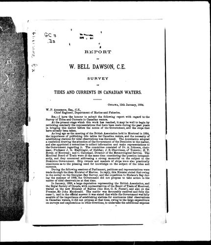 Cover for Report of W. Bell Dawson, C.E., survey of tides and currents in Canadian waters