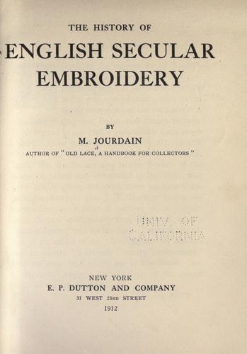 Cover for The history of English secular embroidery