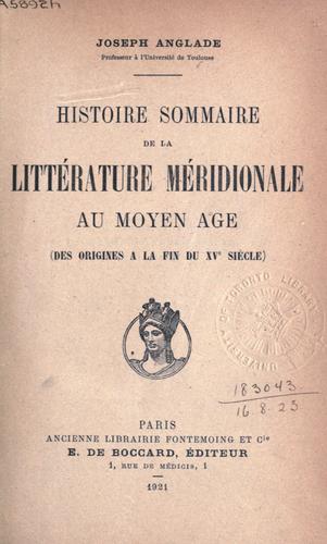 Cover for Histoire sommaire de la littérature méridionale au moyen age
