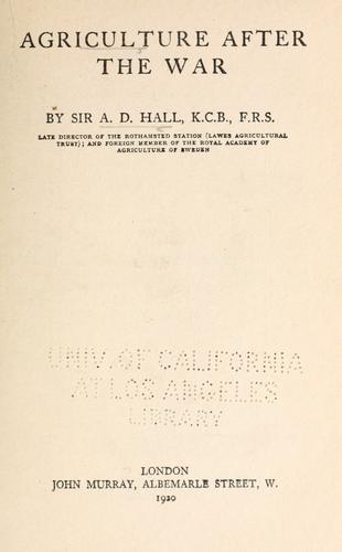Cover for Agriculture after the war