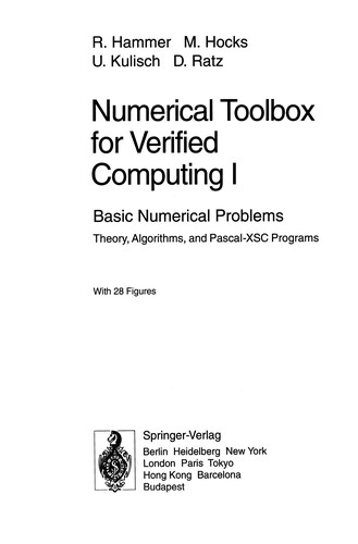Cover for Numerical Toolbox for Verified Computing I