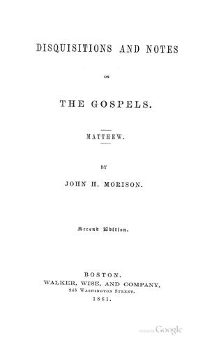 Cover for Disquisitions and notes on the Gospels.  Matthew.