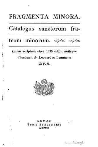 Cover for Fragmenta Minora