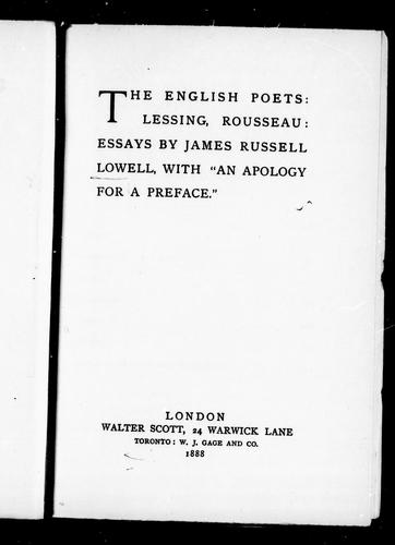 Cover for The English poets, Lessing, Rousseau