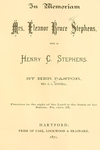 Cover for In memoriam, Mrs. Eleanor Bruce Stephens : loc