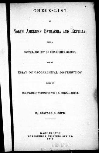 Cover for Check-list of North American Batrachia and Reptilia