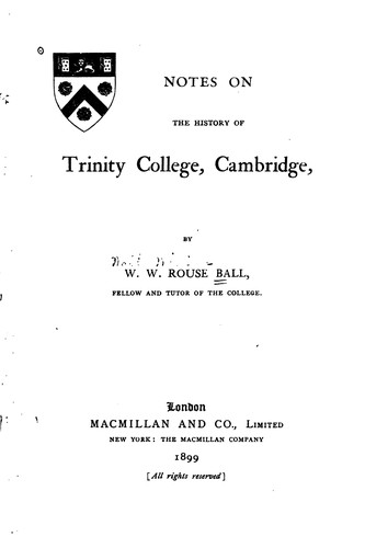 Cover for Notes on the History of Trinity College, Cambridge