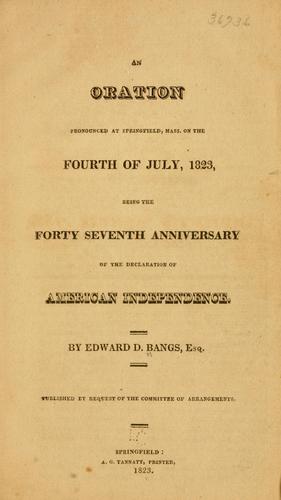 Cover for oration pronounced at Springfield, Mass.
