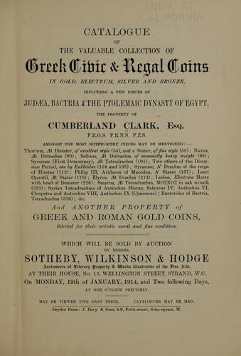 Cover for Catalogue of the valuable collection of Greek civic & regal coins