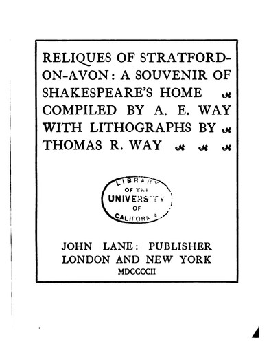 Cover for Reliques of Stratford-on-Avon: A Souvenir of Shakespeare's Home