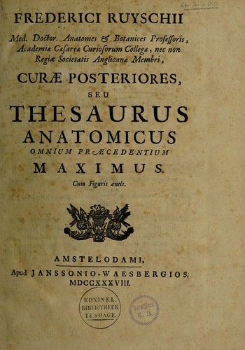 Cover for Curae posteriores, seu thesaurus anatomicus omnium praecedentium maximus
